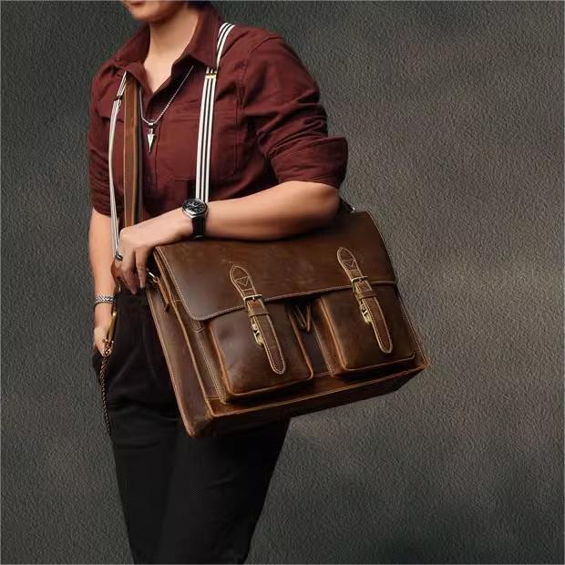 Top Cowhide Leather Computer Bag Crossbody Business Handbag