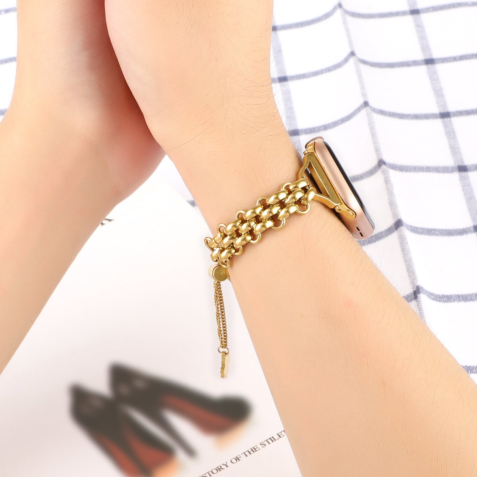 Stainless Steel Double Row Chain Watch Band
