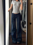 Retro Low Waist Draping Washed Wide-leg Jeans Women