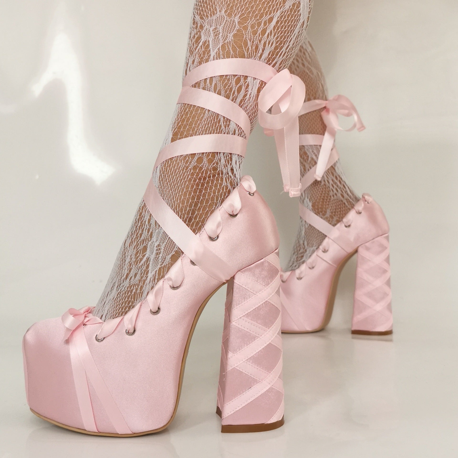 High Heel Lace-up Water Platform Women's Chunky Heels