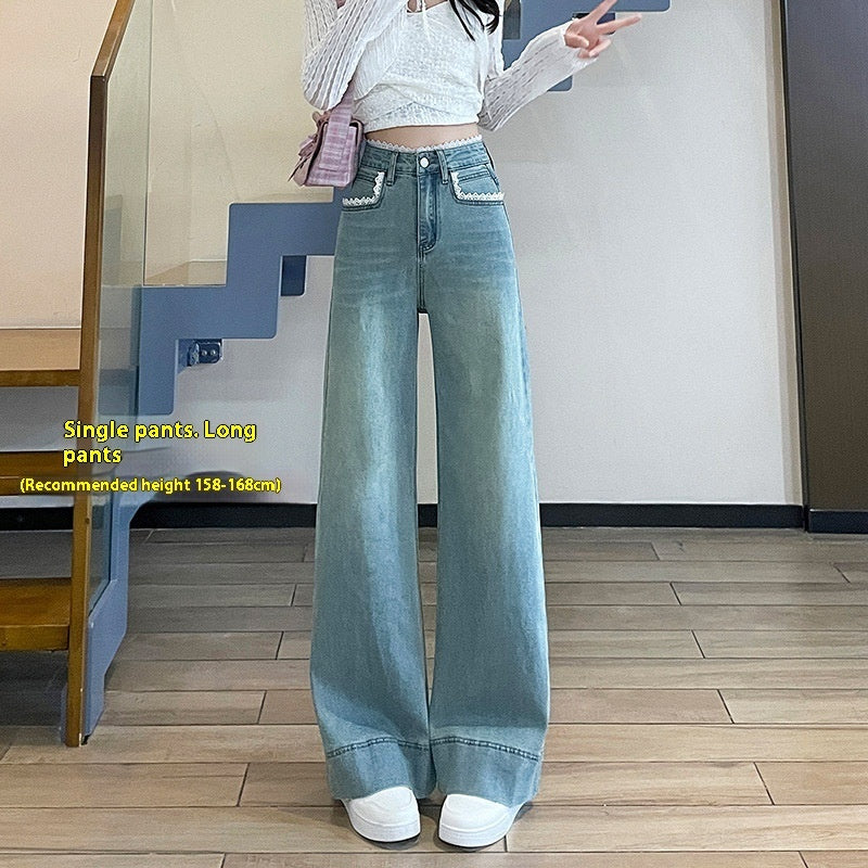 Women's Lace-trim Wide-leg Jeans